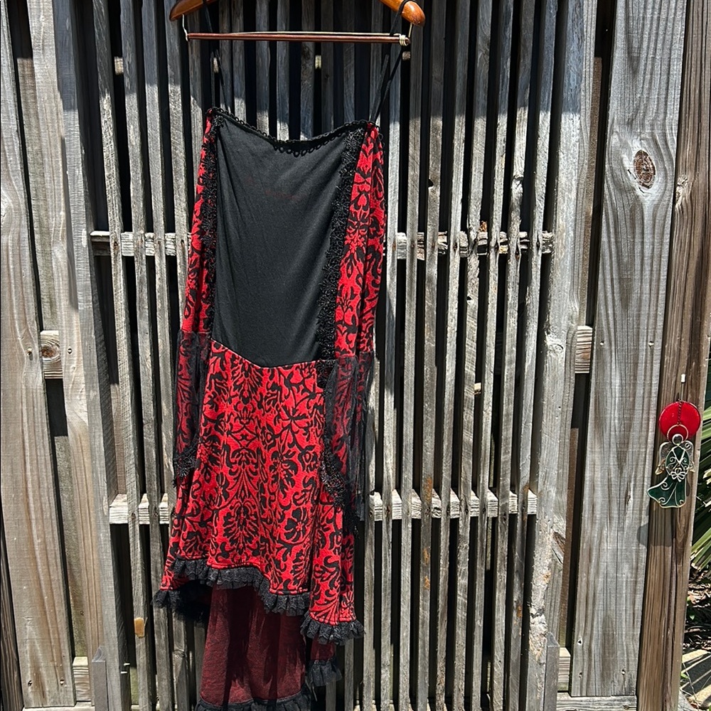 DressBarn 5X Red Black Damask Gothic Dress Plus Size Asymmetrical Witchy